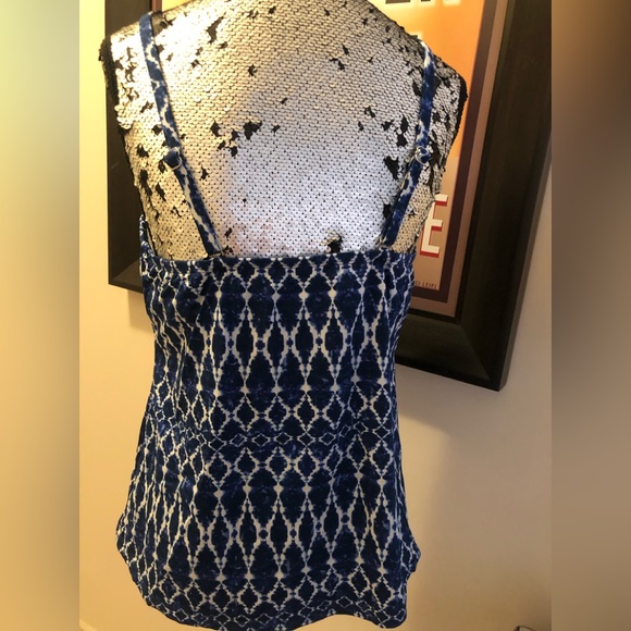 Keyhole HI Neck Tankini Top Navy & White Geometric Print (New!) - Picture 3 of 10